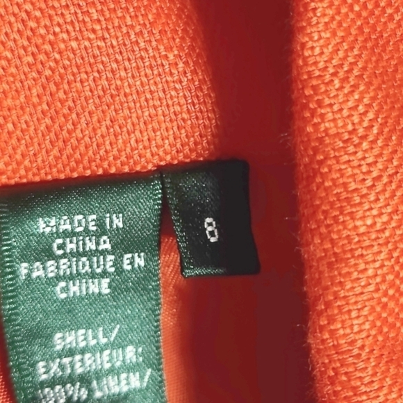 Lauren Ralph Lauren  Single Breasted 100% Linen Lined Orange Jacket Women Size 8 - Picture 12 of 14